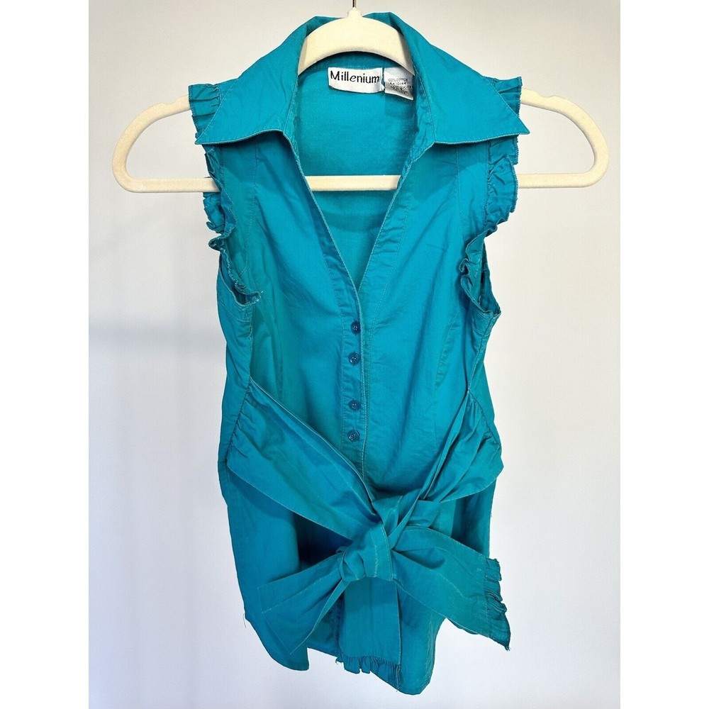 Millenium 100% Cotton Button Down Collar Ruffle D… - image 1